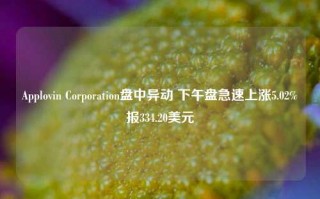 Applovin Corporation盘中异动 下午盘急速上涨5.02%报334.20美元