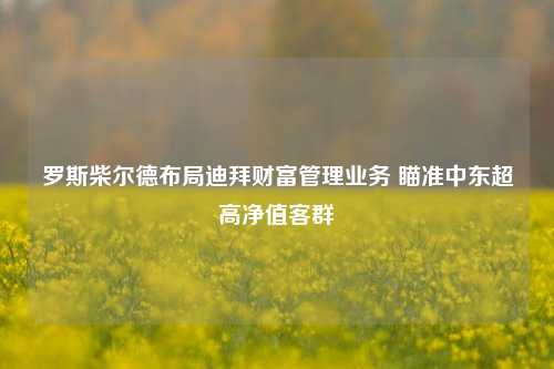 罗斯柴尔德布局迪拜财富管理业务 瞄准中东超高净值客群-第1张图片-山东省农村信用社联合社泰安办事处