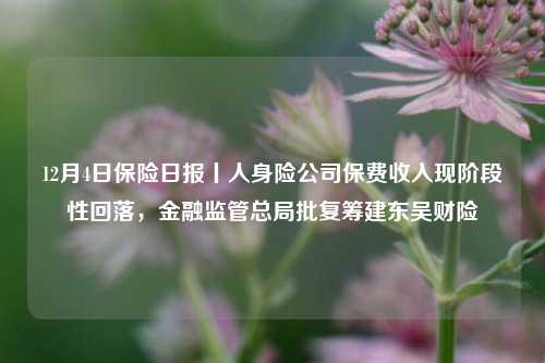 12月4日保险日报丨人身险公司保费收入现阶段性回落，金融监管总局批复筹建东吴财险-第1张图片-山东省农村信用社联合社泰安办事处